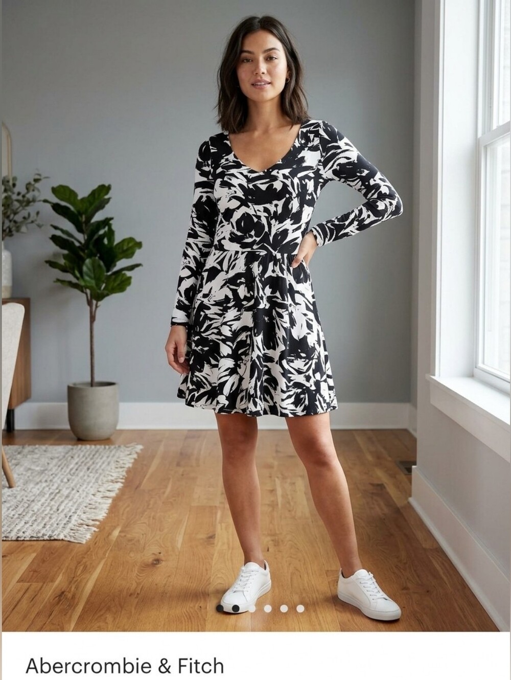 Abercrombie & Fitch Monochrome Floral Long Sleeve Dress